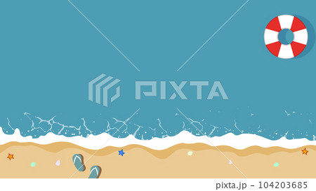 ビーチサンダルと浮き輪で飾られた海辺の夏旅応援キャンペーン広告テンプレート（コピースペースあり）のイラスト素材 [104203685] - PIXTA