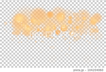 Golden shining bokeh lights with glowing particles on transparent background. PNG. 104204060