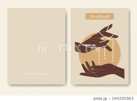 Sun with hand holding jewelry template for notebook. Witchcraft and wizardry 104205963