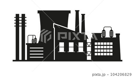 Factory, manufactury and plants vector. Oil refinery. Factory silhouette icons. Industrial warehouse. 104206829