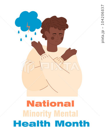 National Minority Mental Health Month concept vector. Psychological and parent support concept vector. Character depression, stress. 104206837