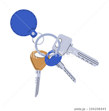 Keychains vector. Pendants in shape of bow, cat, hearts, chain. Trinkets, keyholders and keyrings 104206845