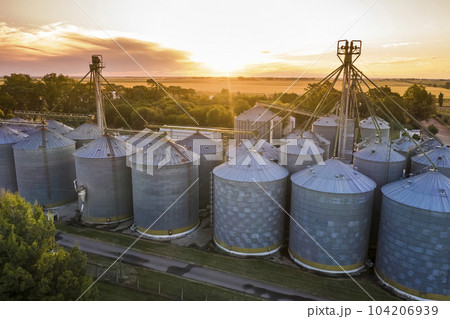 Grain storage steel silos, Patagonia, Argentina 104206939
