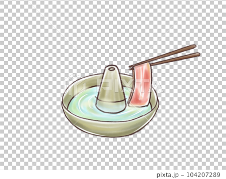 お肉を鍋でしゃぶしゃぶするところ 104207289