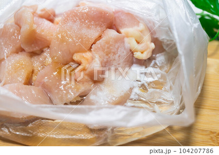 一口大の鶏肉を重曹で柔らかくする 一口大の鶏肉を重曹で柔らかくする 104207786
