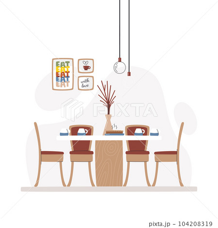 Cozy home dining zone interior scene and tea time Cozy home dining zone interior scene and tea time 104208319