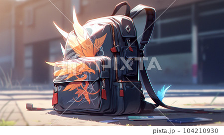 Drawing of school satchel, backpack for books and textbooks, school year, the concept of school education Drawing of school satchel, backpack for books and textbooks, school year, the concept of school education 104210930