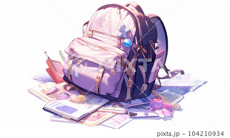 Drawing of school satchel, backpack for books and textbooks, school year, the concept of school education 104210934