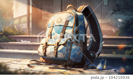 Drawing of school satchel, backpack for books and textbooks, school year, the concept of school education 104210936