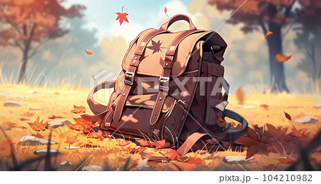 Drawing of school satchel, backpack for books and textbooks, school year, the concept of school education Drawing of school satchel, backpack for books and textbooks, school year, the concept of school education 104210982