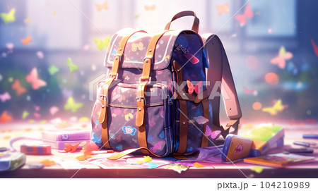 Drawing of school satchel, backpack for books and textbooks, school year, the concept of school education Drawing of school satchel, backpack for books and textbooks, school year, the concept of school education 104210989