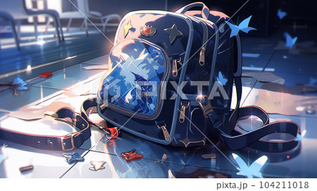Drawing of school satchel, backpack for books and textbooks, school year, the concept of school education Drawing of school satchel, backpack for books and textbooks, school year, the concept of school education 104211018