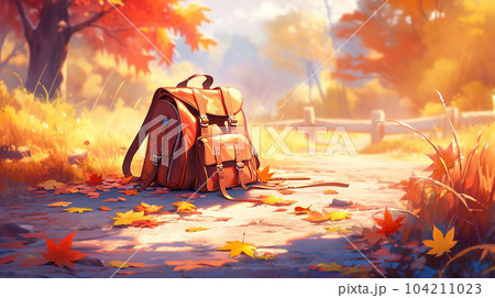 Drawing of school satchel, backpack for books and textbooks, school year, the concept of school education Drawing of school satchel, backpack for books and textbooks, school year, the concept of school education 104211023