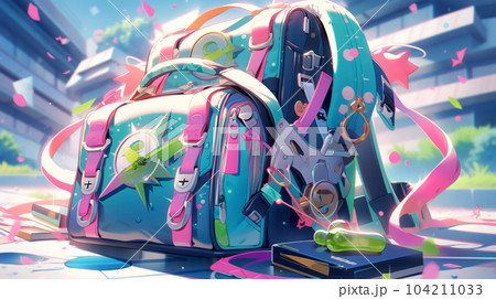 Drawing of school satchel, backpack for books and textbooks, school year, the concept of school education Drawing of school satchel, backpack for books and textbooks, school year, the concept of school education 104211033