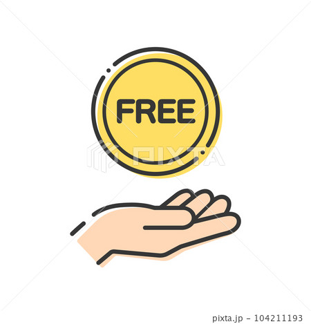 FREEの文字が入ったシンプルなコインと人の手のアイコン素材 - 無料･サンプルのイメージ素材 104211193