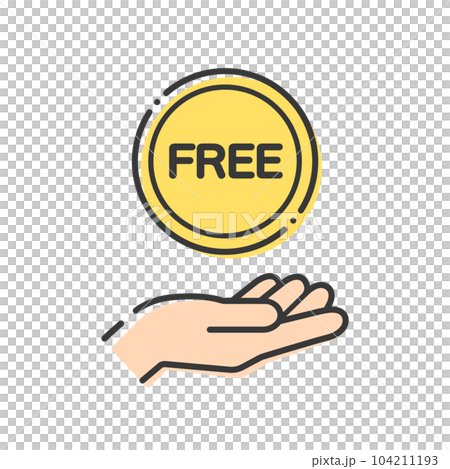 FREEの文字が入ったシンプルなコインと人の手のアイコン素材 - 無料･サンプルのイメージ素材 104211193