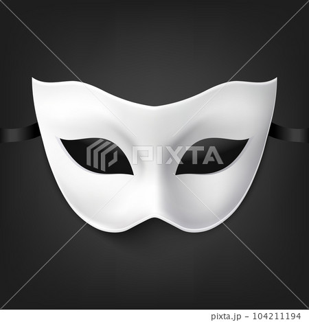 Vector 3d Realistic Blank White Carnival Vintage Mask Icon Closeup Isolated. Hero Mask for Carnival, Party, Masquerade Glasses. Design Template for Carnival, Party Ball Concept. Front View 104211194