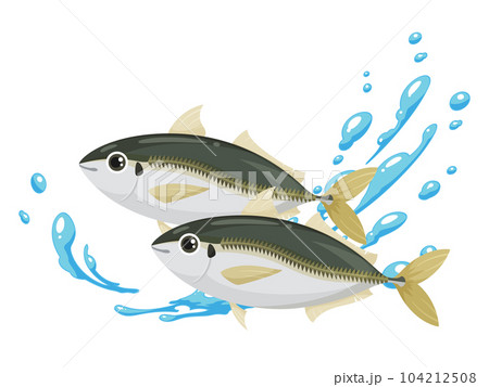 かわいいアジと水のエフェクトのイラスト 104212508