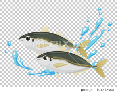 かわいいアジと水のエフェクトのイラスト 104212508