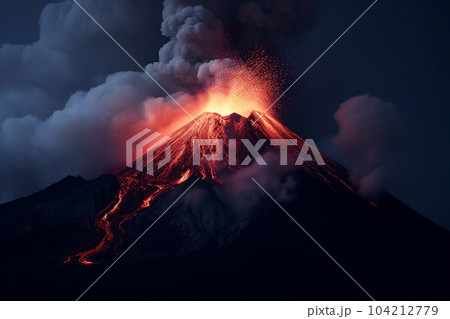 Lava going down the Volcano eruption. AI Generative 104212779