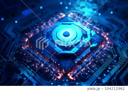 Block chain or cube technology with blue background, financial basic income mining cryptocurrency. Blockchain network system. Generative AI 104212962