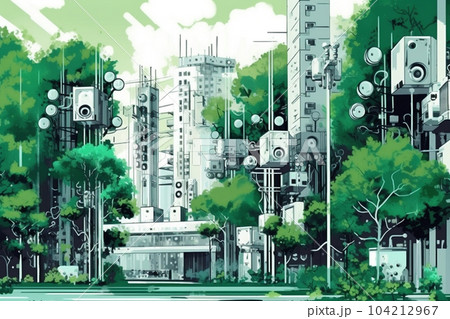 Smart City Wifi and city scape, Network connection concept, Modern City in the future. AI Generative 104212967