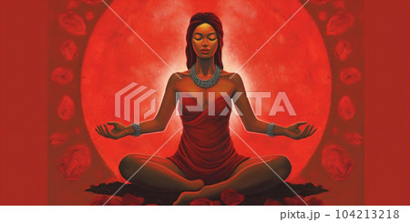 Meditation chakra concept. Meditating young woman. Yoga. Concentration. World Yoga Day. AI Generative 104213218