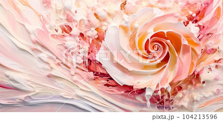 Fresh painting of pink roses flower. Acrilyc painting on canvas. Natural luxury. Beautiful rose. Generative AI Fresh painting of pink roses flower. Acrilyc painting on canvas. Natural luxury. Beautiful rose. Generative AI 104213596