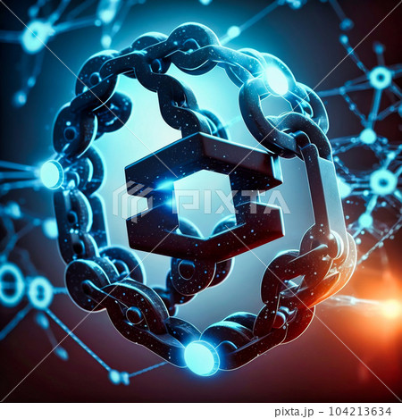 Block chain or cube technology with blue background, financial basic income mining cryptocurrency. Blockchain network system. Generative AI 104213634