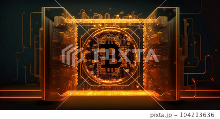 Futuristic robot technology development, digital currency Bitcoin, artificial intelligence AI, use of modern technologies in the banking sector. Generative AI Futuristic robot technology development, digital currency Bitcoin, artificial intelligence AI, use of modern technologies in the banking sector. Generative AI 104213636