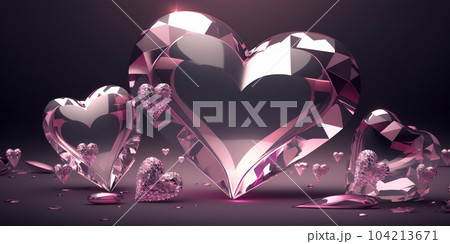 St Valentines background with crystal pink hearts 104213671