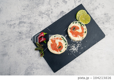 Salmon roll with mozzarella 104213816