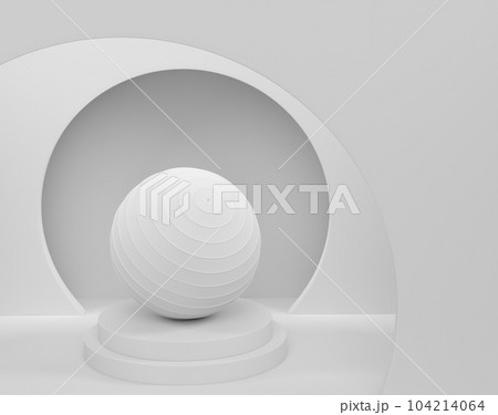 Fitball or fitness ball on cylinder podium with steps on monochrome background. 3d render of display product like sport accessories for team playing Fitball or fitness ball on cylinder podium with steps on monochrome background. 3d render of display product like sport accessories for team playing 104214064