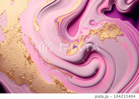 Fluid Art. Liquid pink cream and metallic gold waves and swirls. Generative AI illustration Fluid Art. Liquid pink cream and metallic gold waves and swirls. Generative AI illustration 104215404