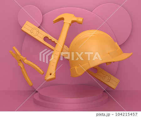 Abstract scene or podium with carpenters tools on monochrome background 104215457