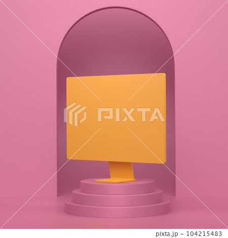 Abstract scene or podium with desktop computer with keyboard on monochrome Abstract scene or podium with desktop computer with keyboard on monochrome 104215483