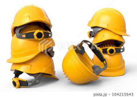 Heap of safety helmets or hard caps for carpentry work on white background 104215643