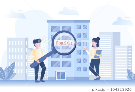 Mortgage or real estate rental concept. Searching for condominiums or apartments in the real estate market. Information, explore options and engage with agents or owners. 104215920