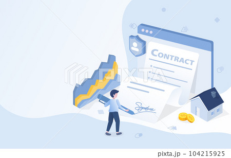 Electronic document signature on electronic devices to access on screen contract documents. Reading and signing the terms, conditions, and policy list regarding renting a home.  104215925