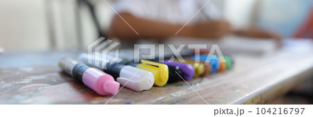 Permanent palette of colourful markers for drawing 104216797