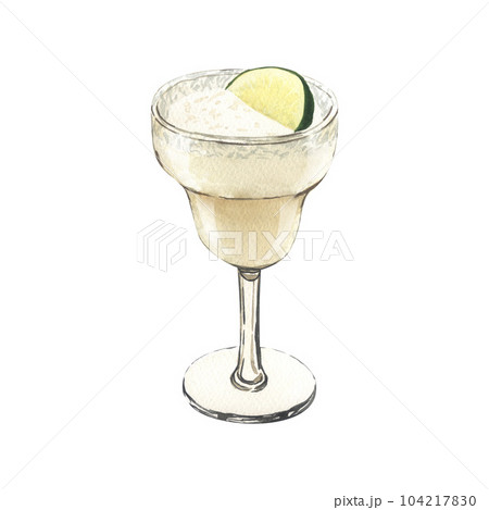 Watercolor summer cocktail spicy lime margarita in a short glass. Hand-drawn illustration isolated on white background. Perfect for recipe lists with drinks, brochures for cafe Watercolor summer cocktail spicy lime margarita in a short glass. Hand-drawn illustration isolated on white background. Perfect for recipe lists with drinks, brochures for cafe 104217830