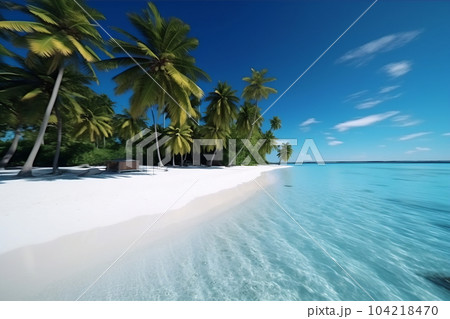 Tropical paradise beach with white sand and coco palms. Travel tourism wide panorama background concept Tropical paradise beach with white sand and coco palms. Travel tourism wide panorama background concept 104218470