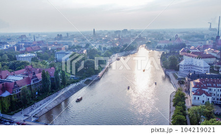 Aerial view on river Oder and old town of Wroclaw Aerial view on river Oder and old town of Wroclaw 104219021