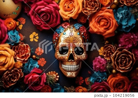 Day of the dead, Dia de los muertos holiday poster. Illustration AI Generative Day of the dead, Dia de los muertos holiday poster. Illustration AI Generative 104219056