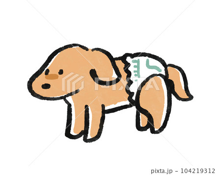 おむつを付けた犬の手書き水彩風イラスト 104219312