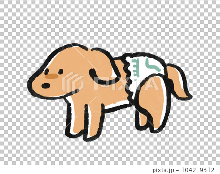 おむつを付けた犬の手書き水彩風イラスト 104219312