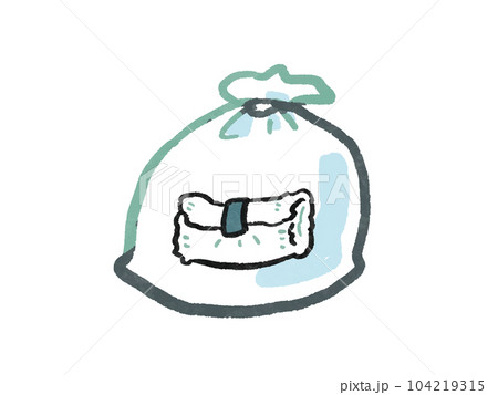 袋に入った使用済みおむつの水彩手描き風のイラスト 104219315