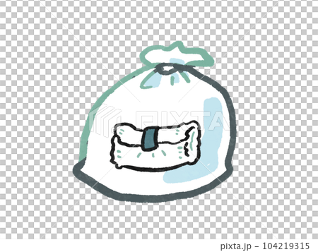 袋に入った使用済みおむつの水彩手描き風のイラスト 104219315