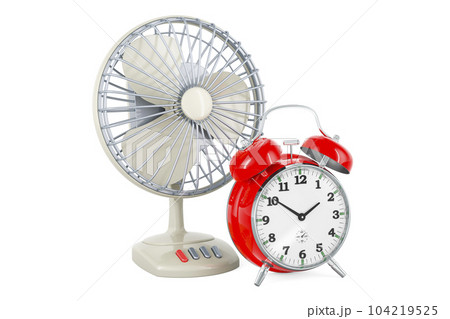 Table fan with alarm clock, 3D rendering 104219525