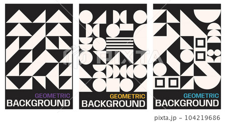 Vector set of abstract geometric backgrounds. Brutalist vertical poster. Minimal monochrome swiss design aesthetic. Bauhaus vector poster 104219686